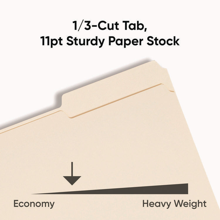 Manila File Folders, 1/3-Cut Tabs: Assorted, Legal Size, 0.75" Expansion, Manila, 100/Box