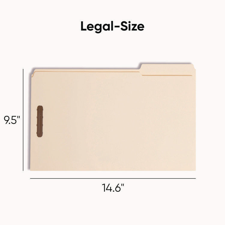 Top Tab Fastener Folders, 1/3-Cut Tabs: Assorted, 0.75" Expansion, 2 Fasteners, Legal Size, Manila Exterior, 50/Box