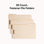 Top Tab Fastener Folders, 1/3-Cut Tabs: Assorted, 0.75" Expansion, 2 Fasteners, Legal Size, Manila Exterior, 50/Box