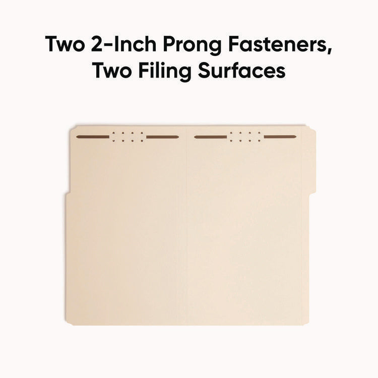 Top Tab Fastener Folders, 1/3-Cut Tabs: Assorted, 0.75" Expansion, 2 Fasteners, Legal Size, Manila Exterior, 50/Box