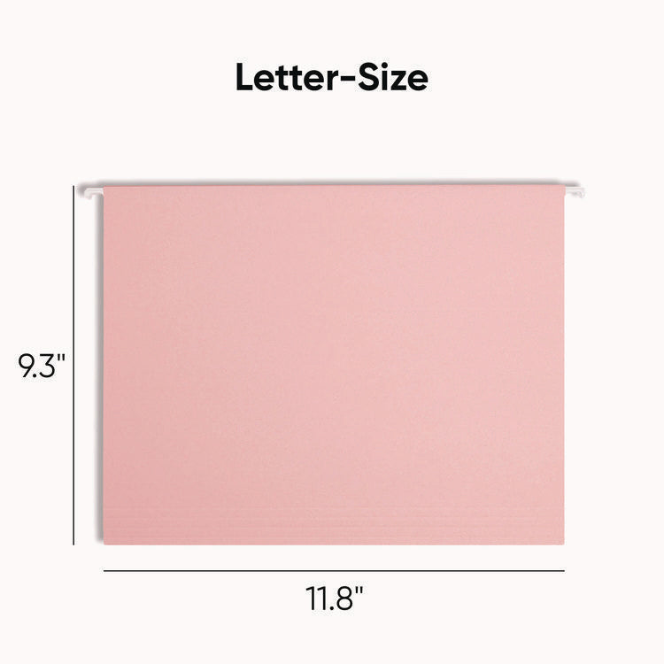 Colored Hanging File Folders with 1/5 Cut Tabs, Letter Size, 1/5-Cut Tabs, Pink, 25/Box