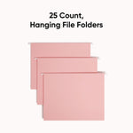 Colored Hanging File Folders with 1/5 Cut Tabs, Letter Size, 1/5-Cut Tabs, Pink, 25/Box