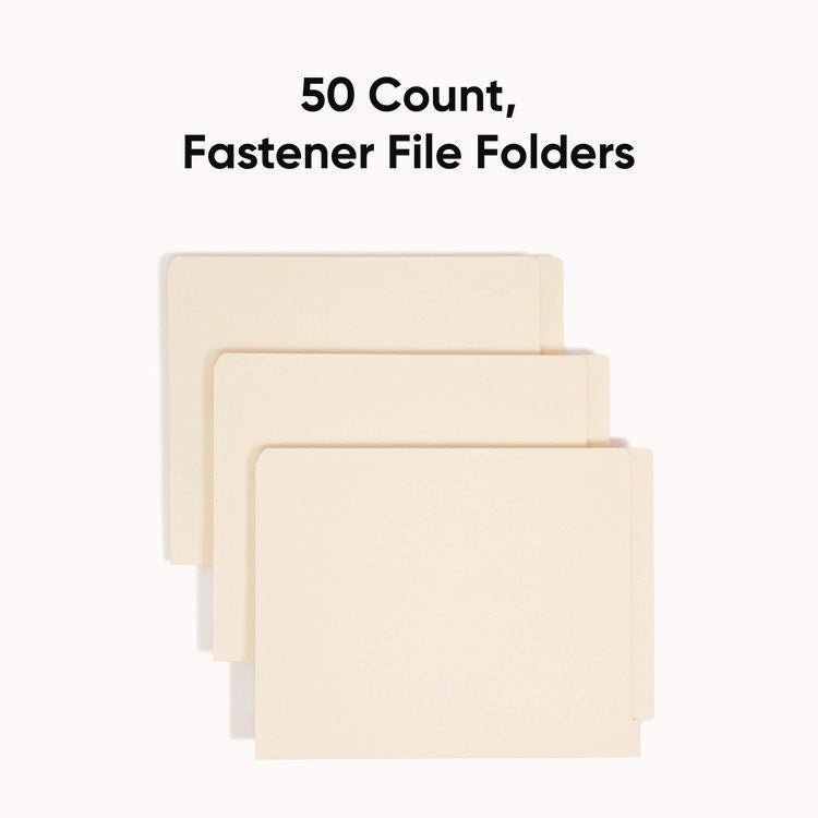 End Tab Fastener Folders with Reinforced Straight Tabs, 11-pt Manila, 2 Fasteners, Letter Size, Manila Exterior, 50/Box