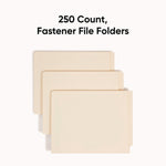 End Tab Fastener Folders with Reinforced Straight Tabs, 11-pt Manila, 2 Fasteners, Letter Size, Manila Exterior, 250/Box