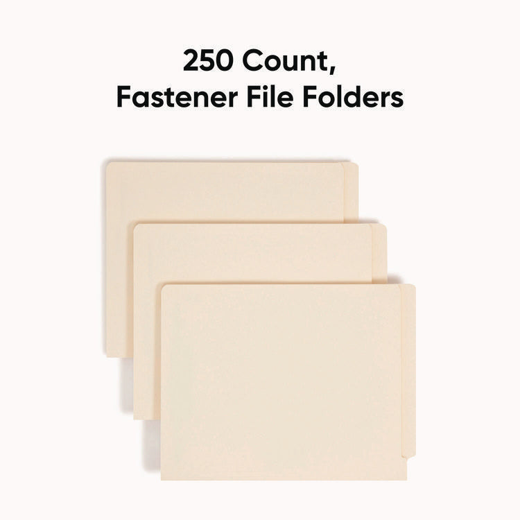 End Tab Fastener Folders with Reinforced Straight Tabs, 11-pt Manila, 2 Fasteners, Letter Size, Manila Exterior, 250/Box
