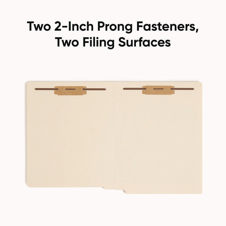 End Tab Fastener Folders with Reinforced Straight Tabs, 11-pt Manila, 2 Fasteners, Letter Size, Manila Exterior, 250/Box