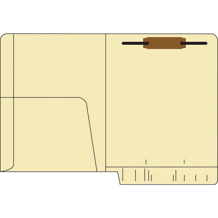 Heavy-Duty Slash Pocket End Tab Fastener Folders, 1 Fastener, Letter Size, Manila Exterior, 50/Box