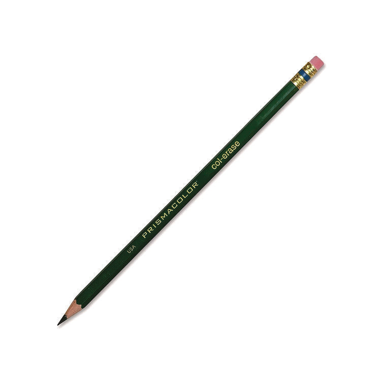Col-Erase Pencil With Eraser, 0.7 Mm, 2b (#1), Green Lead, Green Barrel, Dozen