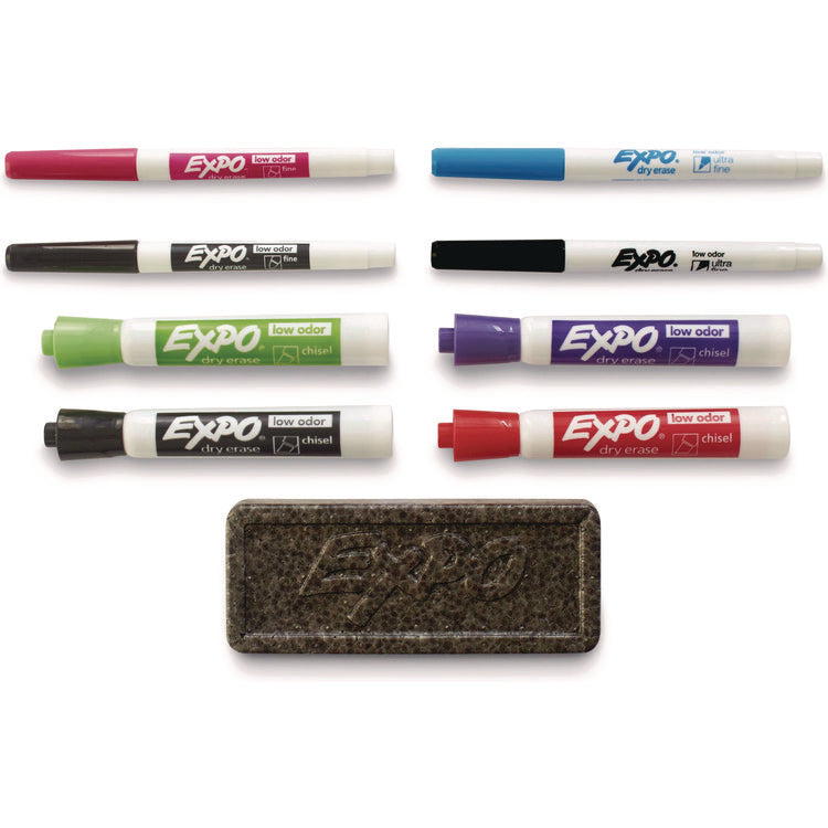 Low-Odor Dry Erase Marker Set, Assorted Tip Types, Assorted Colors