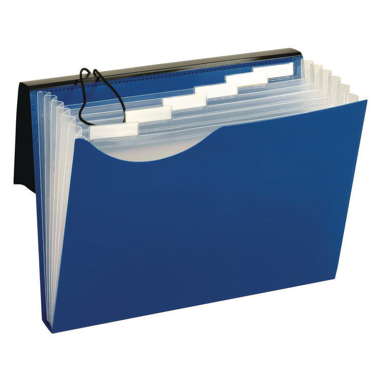 Seven-Pocket Poly Expanding File, 1" Expansion, 7 Sections, Elastic Cord Closure, 1/6-Cut Tabs, Letter Size, Blue