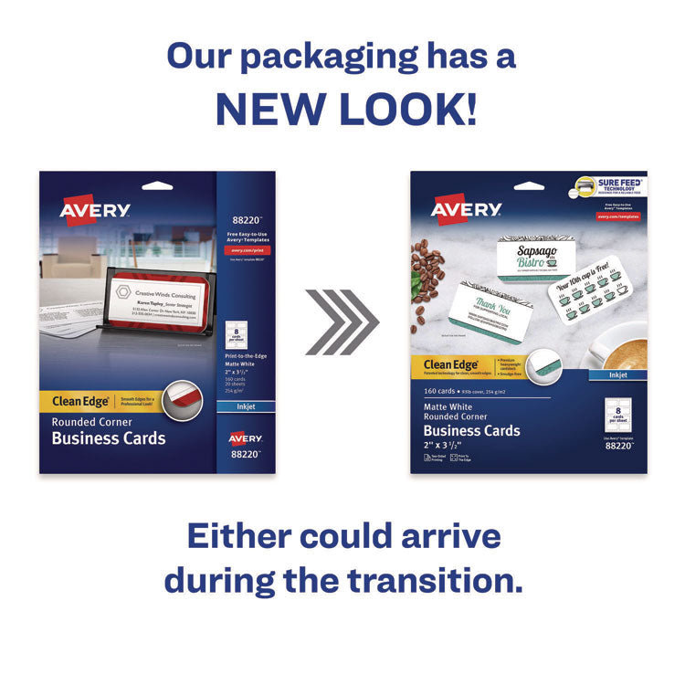 Round Corner Print-To-The-Edge Business Cards, Inkjet, 2 X 3.5, White, 160 Cards, 8 Cards/sheet, 20 Sheets/pack