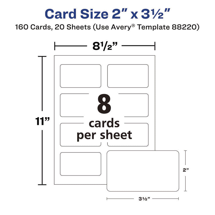 Round Corner Print-To-The-Edge Business Cards, Inkjet, 2 X 3.5, White, 160 Cards, 8 Cards/sheet, 20 Sheets/pack