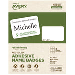 Ecofriendly Adhesive Name Badge Labels, 3.38 X 2.33, White, 400/box