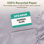 Ecofriendly Adhesive Name Badge Labels, 3.38 X 2.33, White, 80/pack