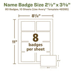 Ecofriendly Adhesive Name Badge Labels, 3.38 X 2.33, White, 80/pack