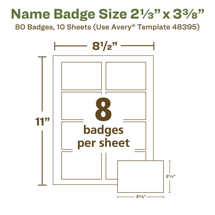 Ecofriendly Adhesive Name Badge Labels, 3.38 X 2.33, White, 80/pack