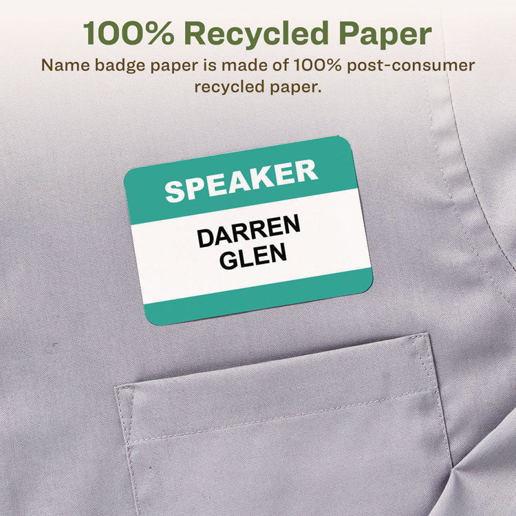 Ecofriendly Adhesive Name Badge Labels, 3.38 X 2.33, White, 400/box
