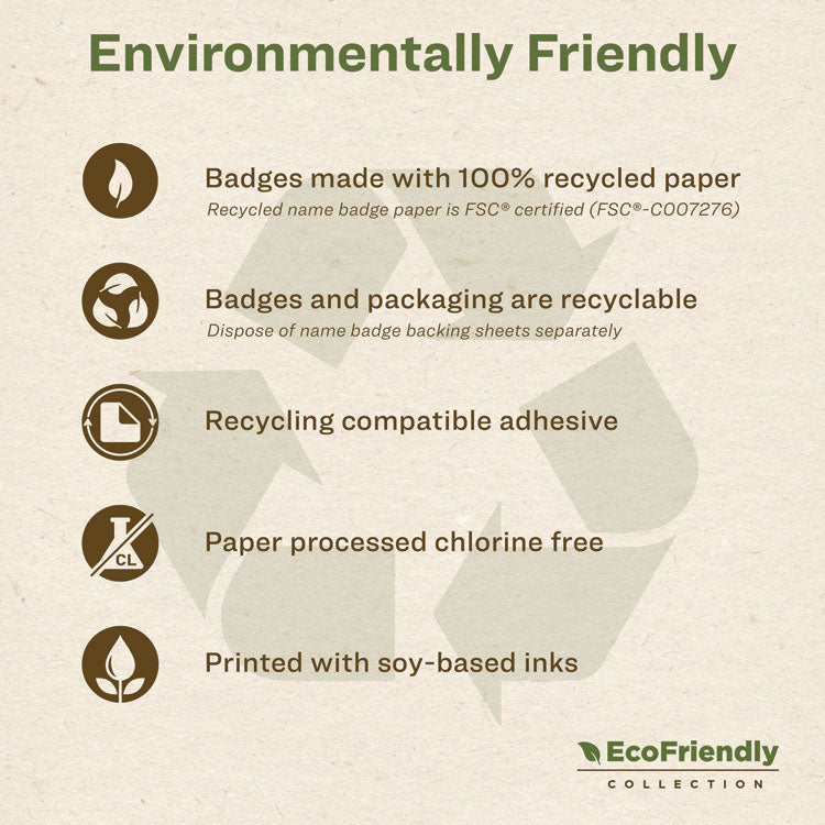 Ecofriendly Adhesive Name Badge Labels, 3.38 X 2.33, White, 400/box