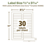 Ecofriendly Permanent File Folder Labels, 0.66 X 3.44, White, 30/sheet, 50 Sheets/pack