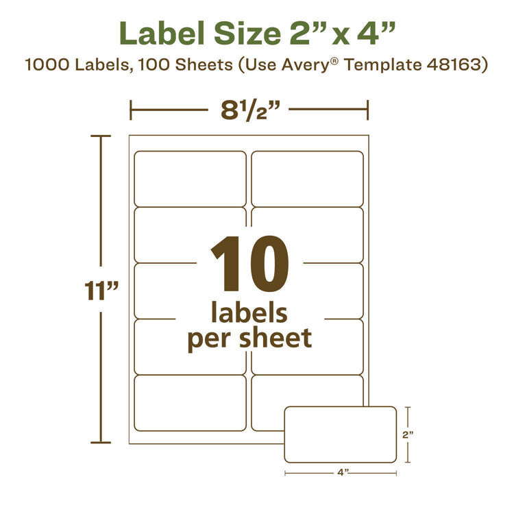 Ecofriendly Mailing Labels, Inkjet/laser Printers, 2 X 4, White, 10/sheet, 100 Sheets/pack