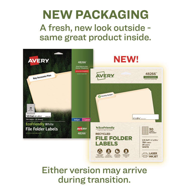 Ecofriendly Permanent File Folder Labels, 0.66 X 3.44, White, 30/sheet, 25 Sheets/pack