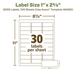 Ecofriendly Mailing Labels, Inkjet/laser Printers, 1 X 2.63, White, 30/sheet, 100 Sheets/pack