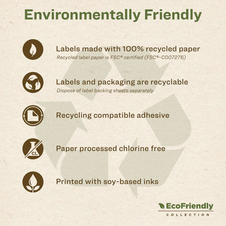 Ecofriendly Mailing Labels, Inkjet/laser Printers, 3.33 X 4, White, 6/sheet, 100 Sheets/pack