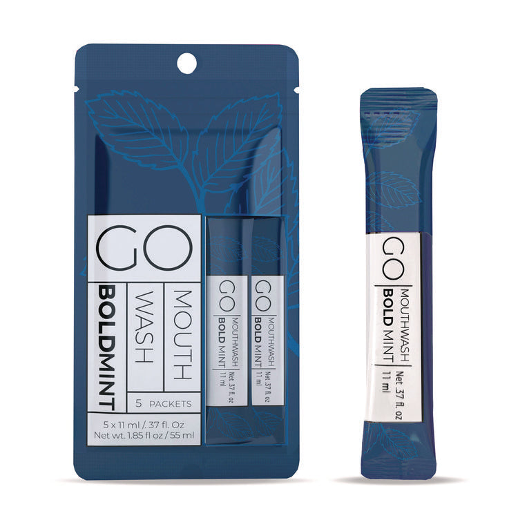 Individual Mouthwash Packets, Bold Mint Flavor, 0.37 Packet, 5/Pack, 12 Packs/Box