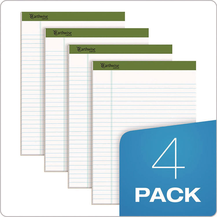 Earthwise By Ampad Recycled Writing Pad, Wide/legal Rule, Politex Sand Headband, 40 White 8.5 X 11.75 Sheets, 4/pack