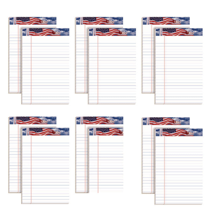 American Pride Writing Pad, Narrow Rule, Red/white/blue Headband, 50 White 5 X 8 Sheets, 12/pack