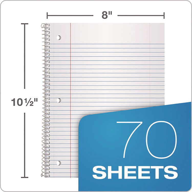 Coil-Lock Wirebound Notebook, 3-Hole Punch, Medium/College Rule, Randomly Assorted Cover Color, (70) 10.5 x 8 Sheets