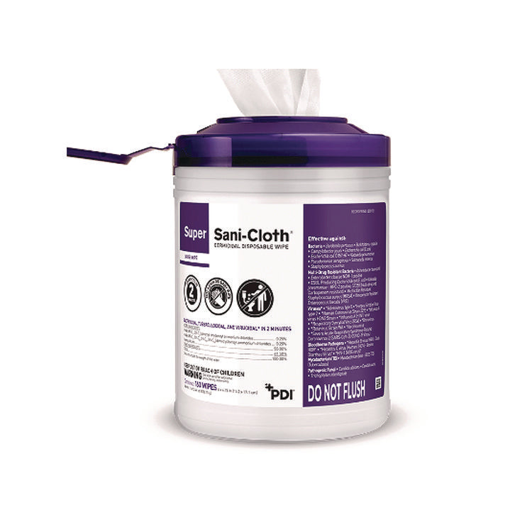 Super Sani-Cloth Disinfecting Wipes, 15 x 7.5, Unscented, White, 75 Wipes/Canister, 6/Carton