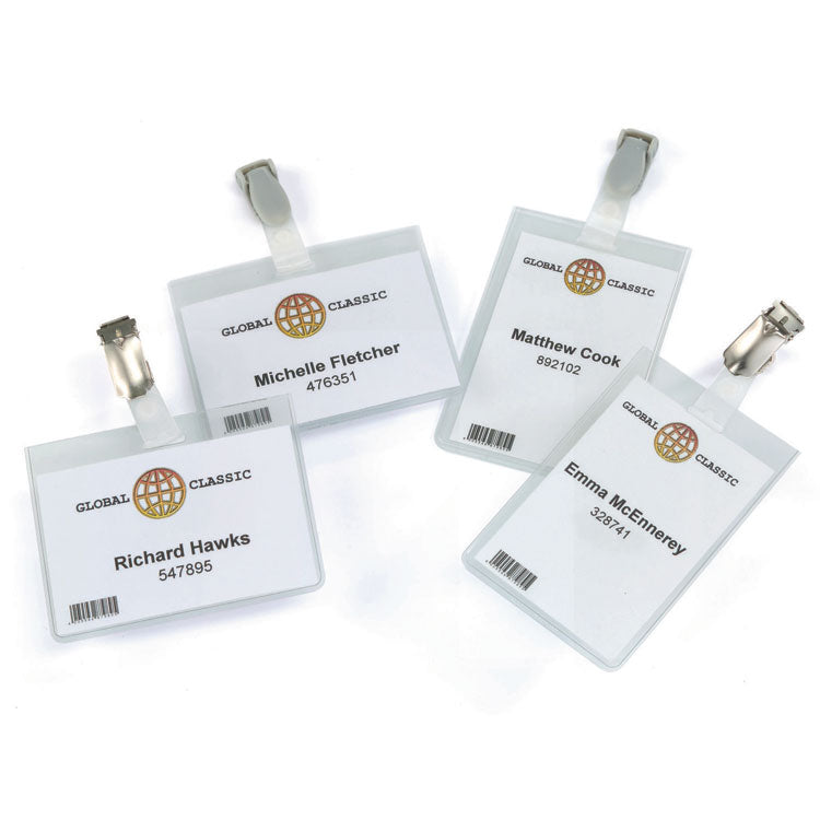 Id/security Card Holder Set, Vertical/horizontal, Clip, Clear, 25/pack