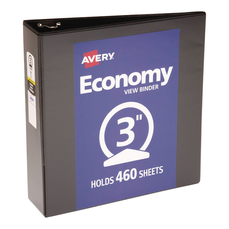 Economy View Binder With Round Rings , 3 Rings, 3" Capacity, 11 X 8.5, Black, (5740)
