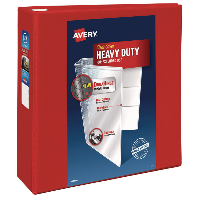 Heavy-Duty View Binder With Durahinge And Locking One Touch Ezd Rings, 3 Rings, 4" Capacity, 11 X 8.5, Red