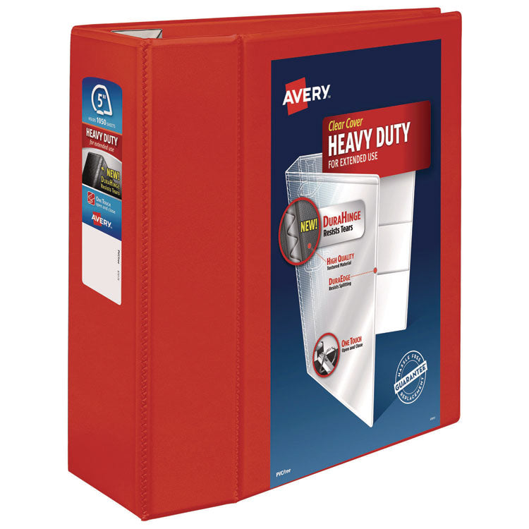Heavy-Duty View Binder With Durahinge And Locking One Touch Ezd Rings, 3 Rings, 5" Capacity, 11 X 8.5, Red