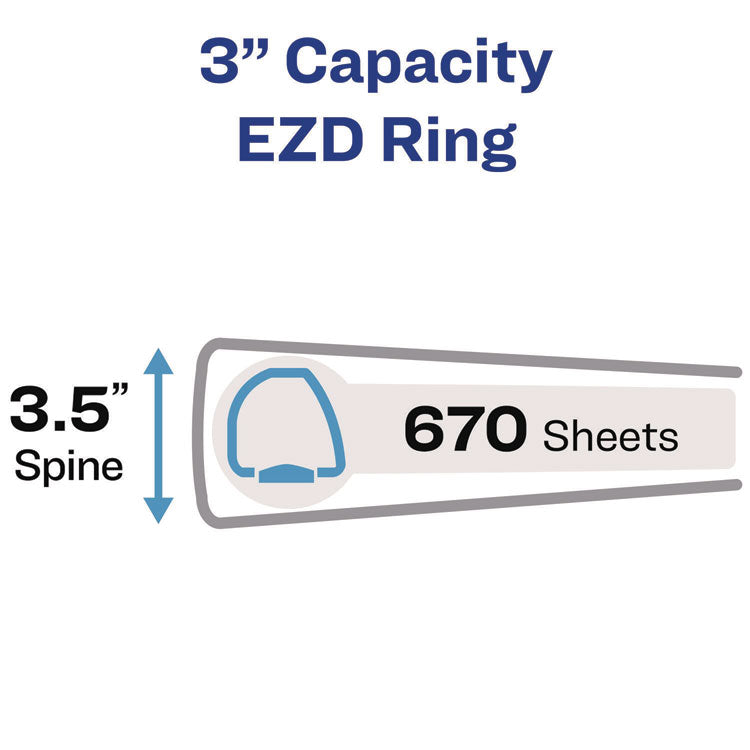 Heavy-Duty View Binder With Durahinge And Locking One Touch Ezd Rings, 3 Rings, 3" Capacity, 11 X 8.5, Pacific Blue