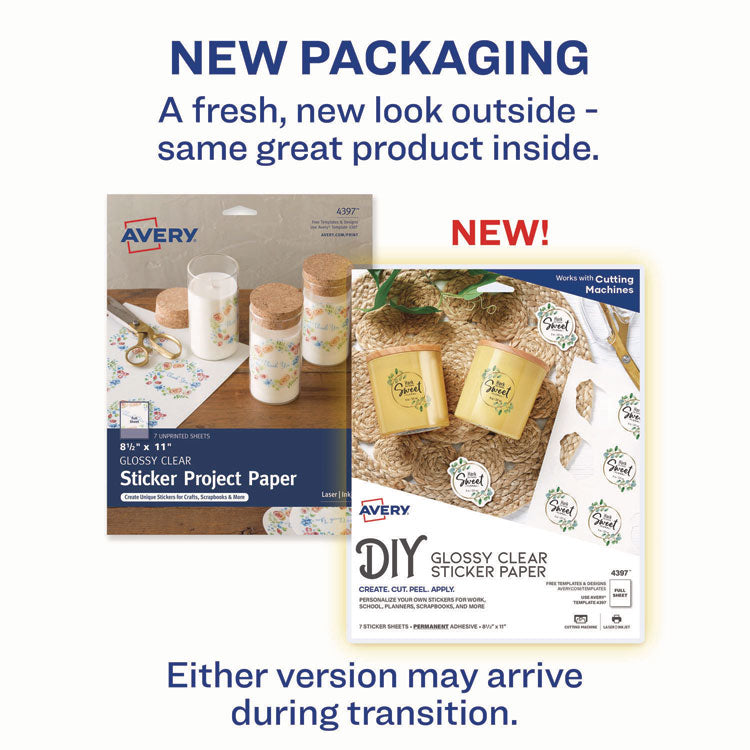 Avery Sticker Project Paper Laser/Inkjet Multipurpose Labels, 11 x 8.5, Glossy Clear, 1 Label/Sheet, 7 Sheets/Pack
