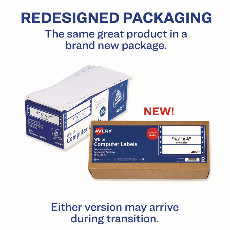 Dot Matrix Printer Mailing Labels, Pin-Fed Printers, 0.94 X 4, White, 5,000/box