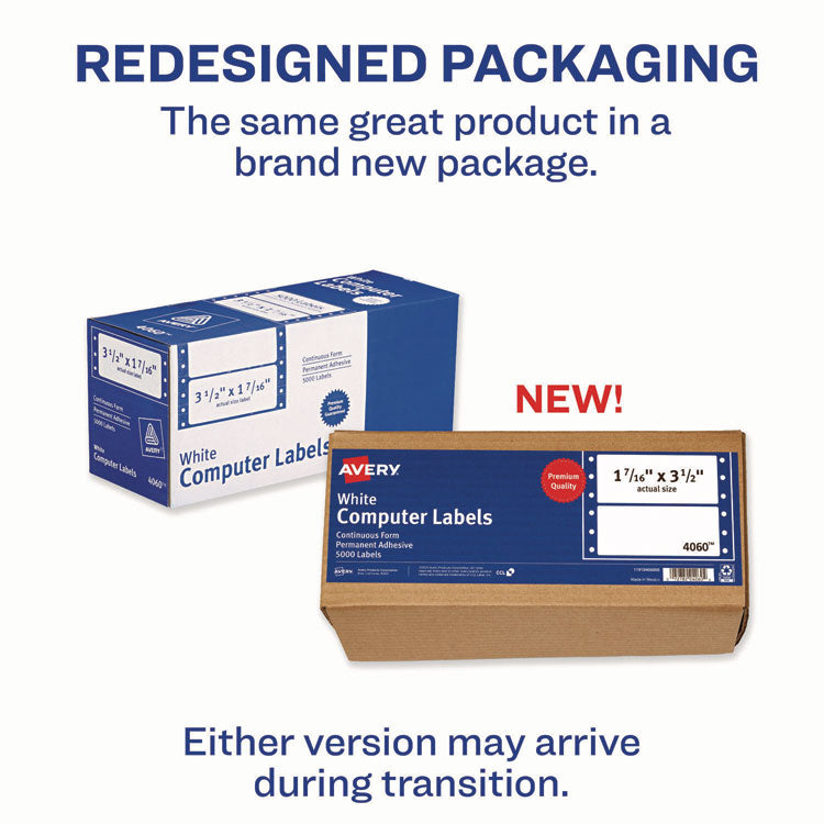 Dot Matrix Printer Mailing Labels, Pin-Fed Printers, 1.44 X 3.5, White, 5,000/box