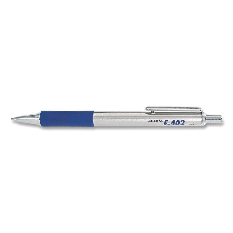 F-402 Ballpoint Pen, Retractable, Fine 0.7 Mm, Blue Ink, Stainless Steel/blue Barrel