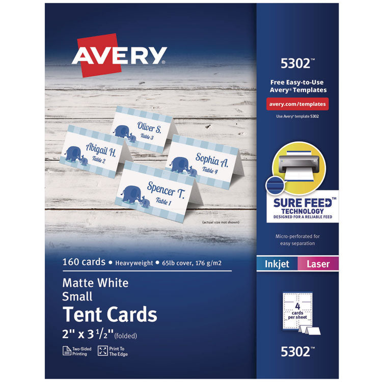 Small Tent Card, White, 3.5 x 2, 4 Cards/Sheet, 40 Sheets/Pack