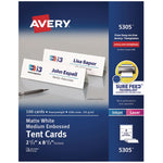 Medium Embossed Tent Cards, White, 8.5 x 2.5, 2 Cards/Sheet, 50 Sheets/Box