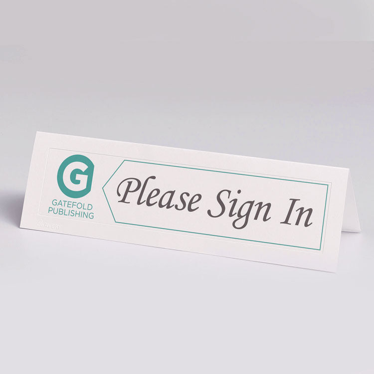 Medium Embossed Tent Cards, White, 8.5 x 2.5, 2 Cards/Sheet, 50 Sheets/Box