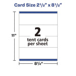 Medium Embossed Tent Cards, White, 8.5 x 2.5, 2 Cards/Sheet, 50 Sheets/Box