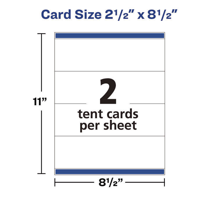 Medium Embossed Tent Cards, White, 8.5 x 2.5, 2 Cards/Sheet, 50 Sheets/Box