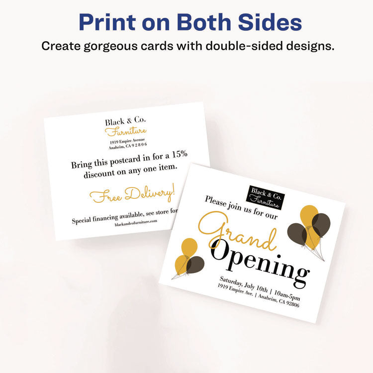 Printable Postcards, Laser, 80 lb, 4 x 6, Matte White, 100 Cards, 2/Cards/Sheet, 50 Sheets/Box