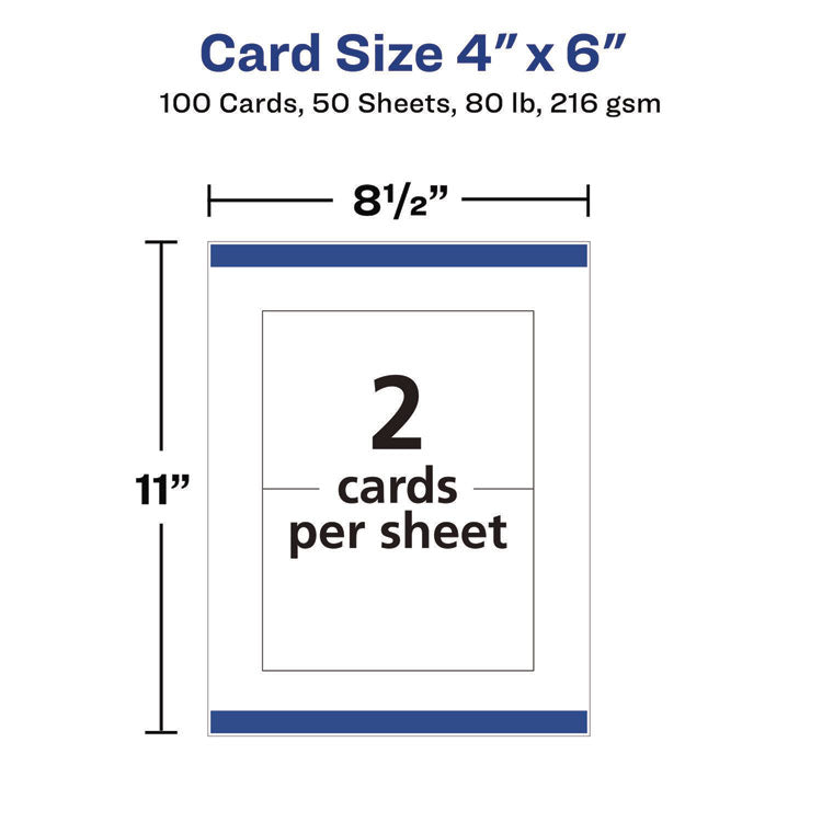 Printable Postcards, Laser, 80 lb, 4 x 6, Matte White, 100 Cards, 2/Cards/Sheet, 50 Sheets/Box