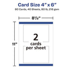 Printable Postcards, Laser, 80 lb, 4 x 6, Matte White, 80 Cards, 2 Cards/Sheet, 40 Sheets/Box