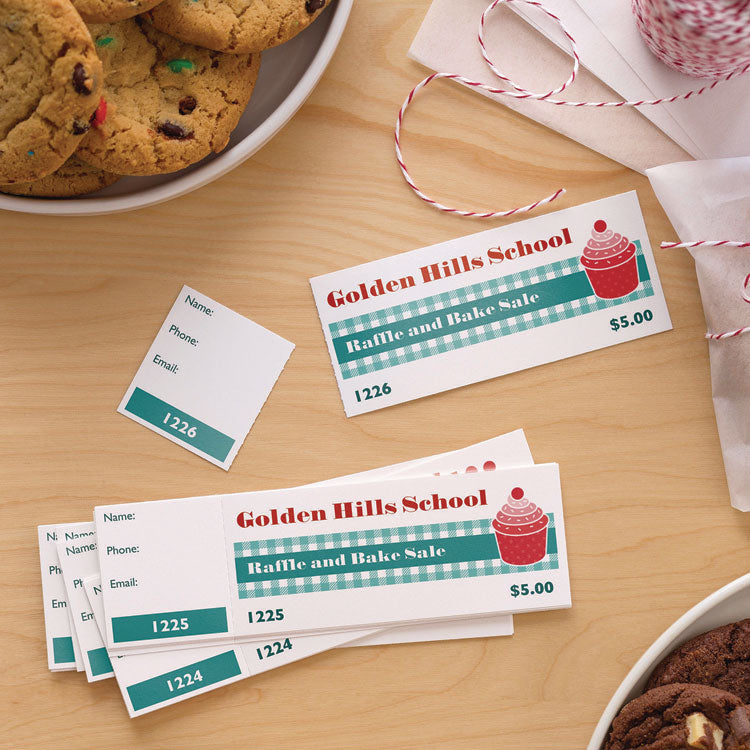 Printable Tickets w/Tear-Away Stubs, 97 Bright, 65 lb Cover Weight, 8.5 x 11, White, 10 Tickets/Sheet, 20 Sheets/Pack